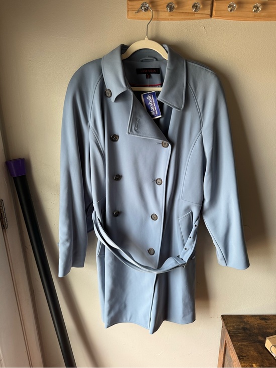 Jackets & Blazers - Vintage 90s NWT Anne Klein Light Blue Double Breasted Belted Trench Coat Sz XL